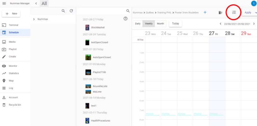 Nummax Manager calendar to schedule playlists